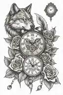 wolf, rose, clock, boxing gloves family tattoo design idea