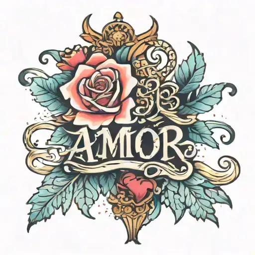 AMOR text tattoo design idea