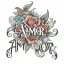 AMOR text tattoo design idea
