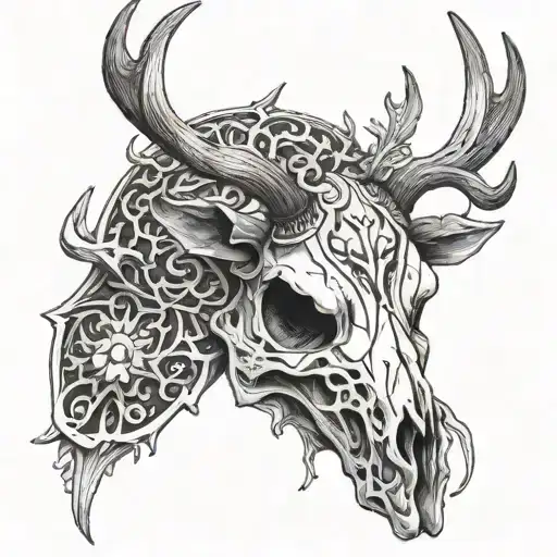 deer skull with antlers tattoo design idea