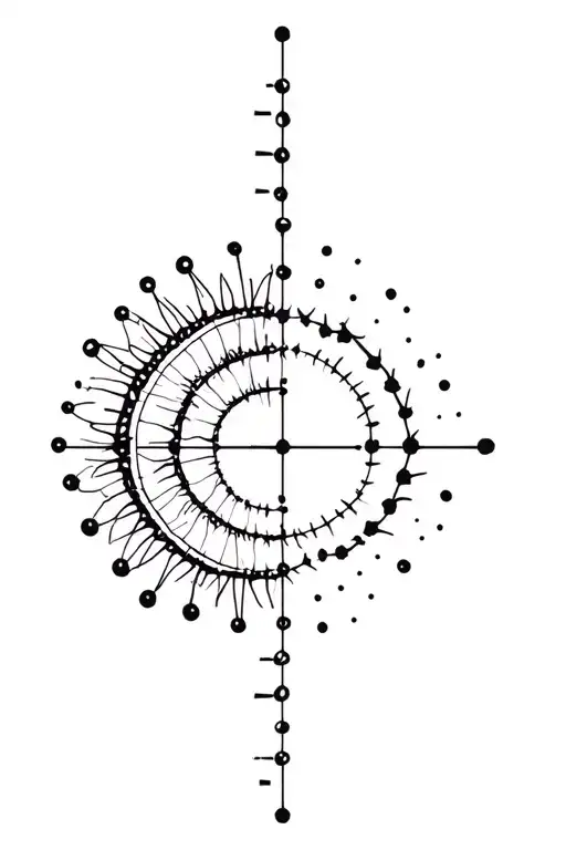 scattered thoughts, golden ratio spiral, dopamine molecule, mathematical, vertical axis tattoo design idea