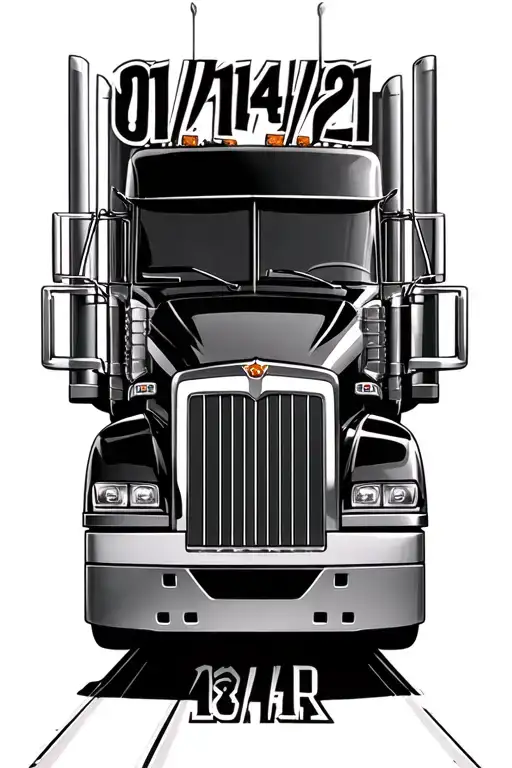"01/14/21" 18 wheeler semi truck tattoo design idea
