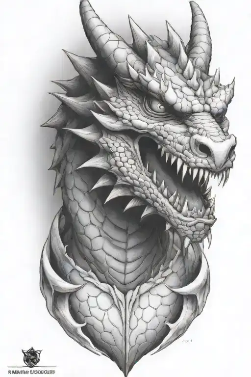 midevil dragon face 3\4th view tattoo design idea