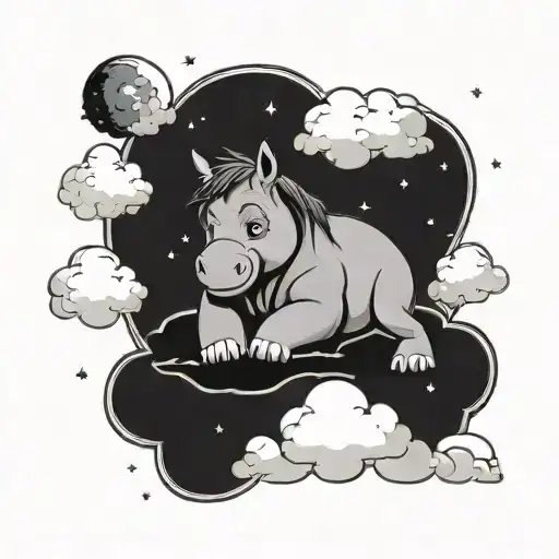 Eeyore laying on cloud in night sky tattoo design idea