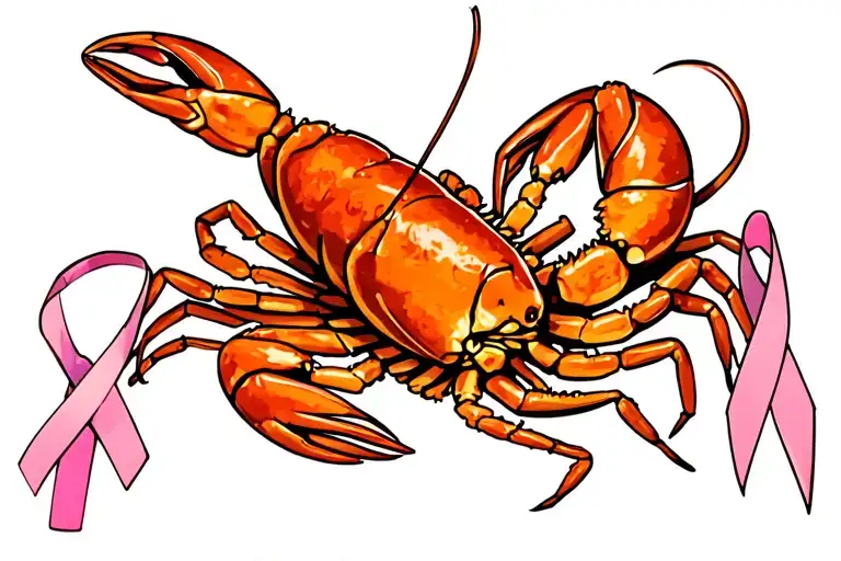 crawfish with a cancer ribbon intertwined tattoo design idea