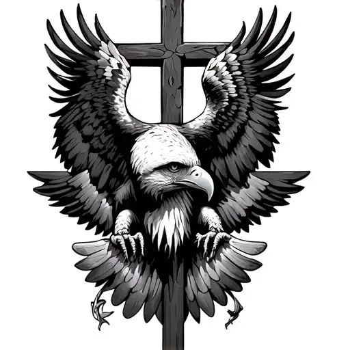 eagle coming down to a cross tattoo design idea