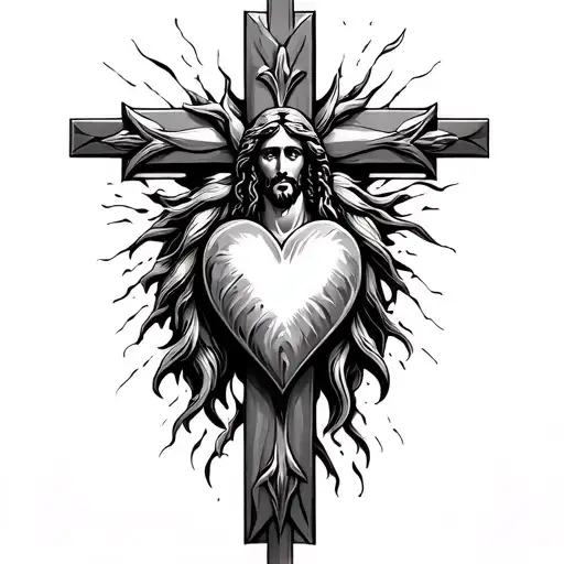 Jesus cross chrome heart tattoo design idea