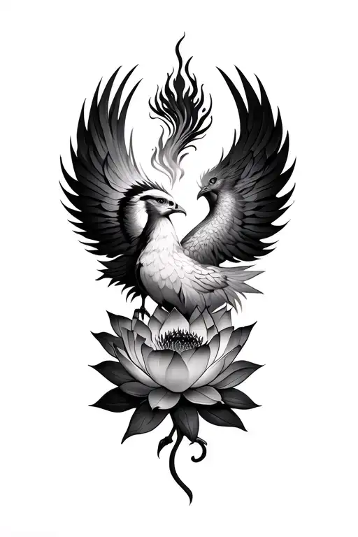 lotus flower and phoenix rising from ashes tattoo design idea