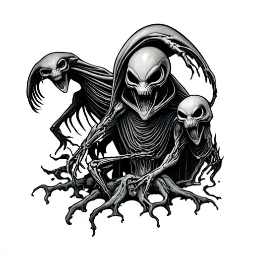 aliens and ghost in hell tattoo design idea
