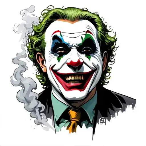 joker with smoke and news acrtcike from his movie and him laughing  tattoo design idea