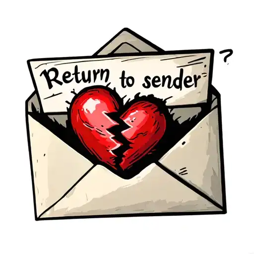 "Return to sender " "Return to sender " old wripped wrinkles open envelope qoth a broken heart sticking out of it tattoo design idea