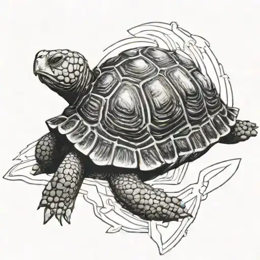 Tortoise side view bold lines tattoo design idea