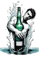 Man Drowning inside an alcohol bottle tattoo design idea
