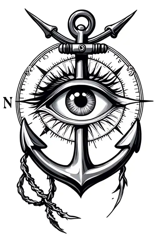 anchor, compass and eye tattoo design idea