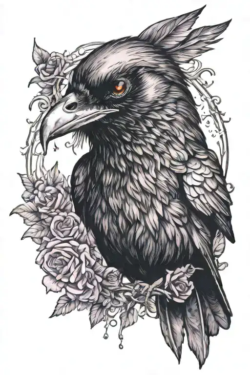 scary raven purple eyes tattoo design idea