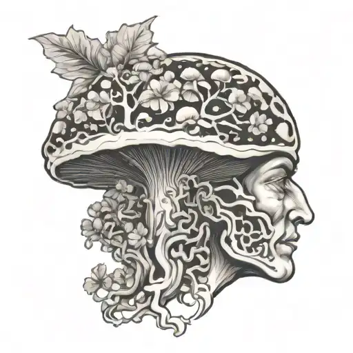 Dionysus mushroom coming out of head tattoo design idea