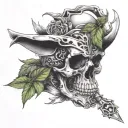 skull and roses with a d20 Dice tattoo design idea