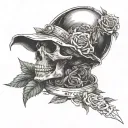 skull and roses with a d20 Dice tattoo design idea