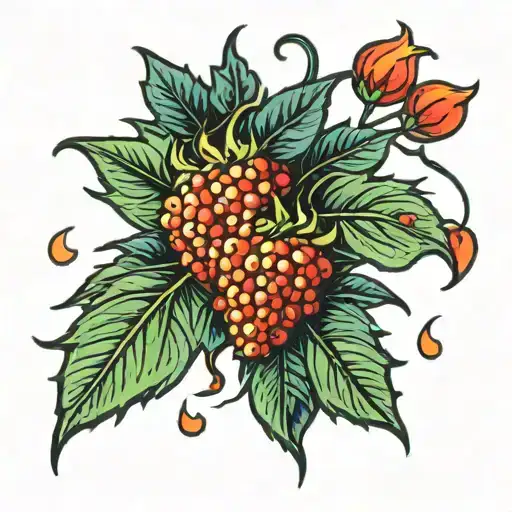 plant with hearts as large berries half in flames half frozen tattoo design idea
