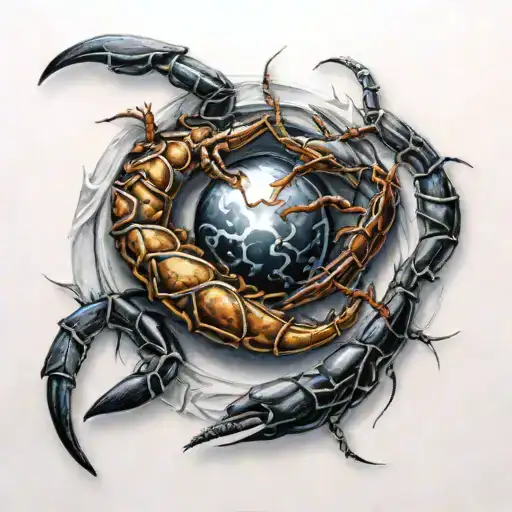 scorpion on the black and crab on the white inside of a ying yang tattoo design idea