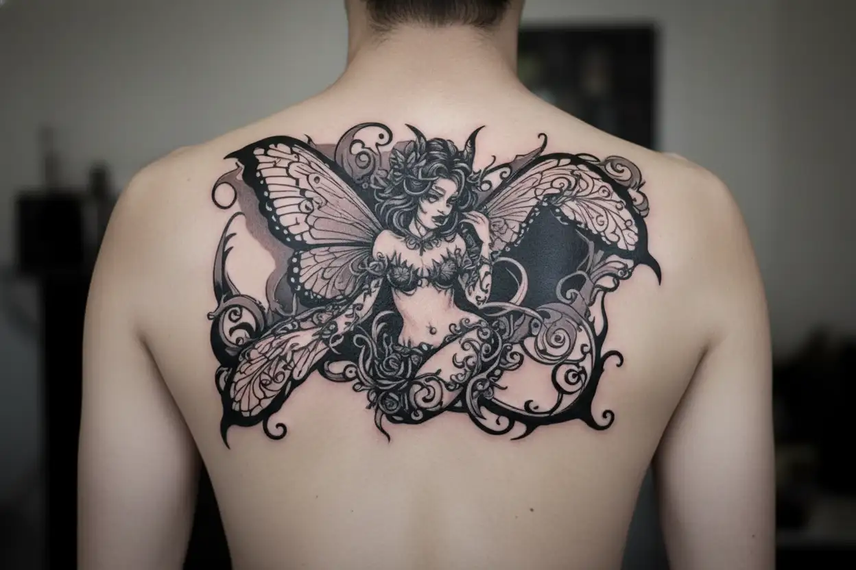 vine butterfly succubus qos tattoo design idea