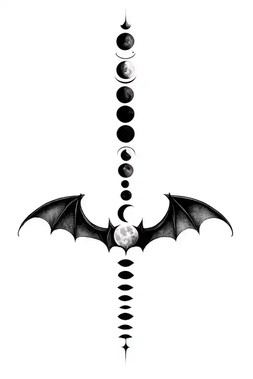 bat wings and moon phases spine tattoo tattoo design idea