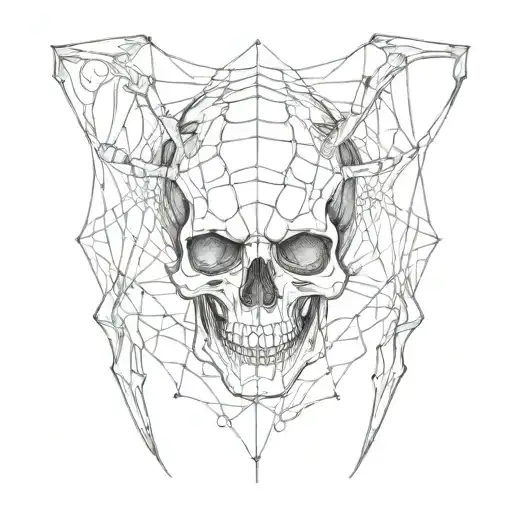 A spider wraps a human skull in its web tattoo design idea