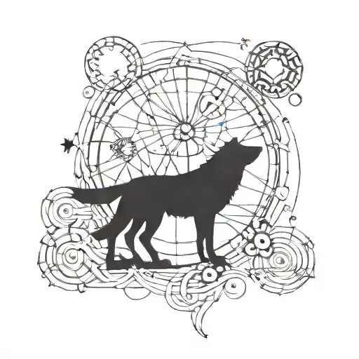 A blackwork tattoo of a wolf howling at the moon, with DNA strands woven into the background, representing the primal instincts and scientific curiosity of your personality tattoo design idea