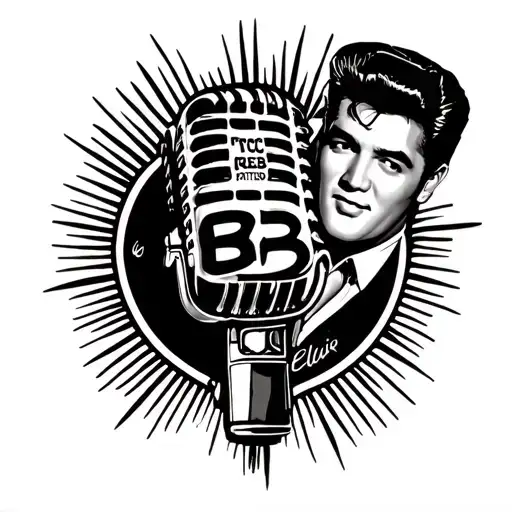 Create a tattoo with an old style microphone and Elvis Presley TCB logo in the middle with Elvis Presleys signature Elvi tattoo design idea
