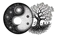 yin yang + tree + 7 chakras + The theory of evolution + dna tattoo design idea
