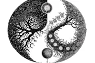 yin yang + tree + 7 chakras + The theory of evolution + dna tattoo design idea