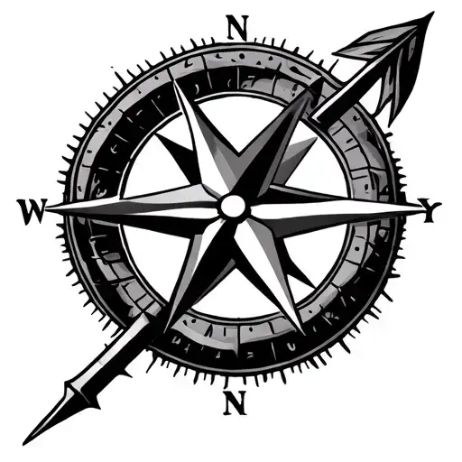 compass rose with a stylized arrow tattoo design idea
