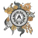 Sagittarius represented in several geometric shapes, with each sign (Leo, Taurus, Capricorn, Scorpio) tattoo design idea