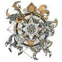 Sagittarius represented in several geometric shapes, with each sign (Leo, Taurus, Capricorn, Scorpio) tattoo design idea