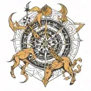 Sagittarius represented in several geometric shapes, with each sign (Leo, Taurus, Capricorn, Scorpio) tattoo design idea