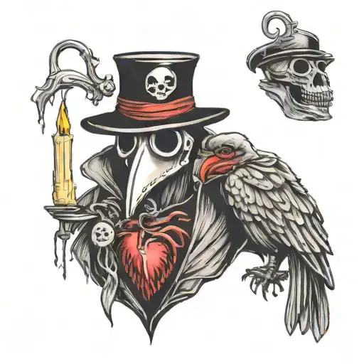 plague doctor and anatomical heart and candle tattoo design idea