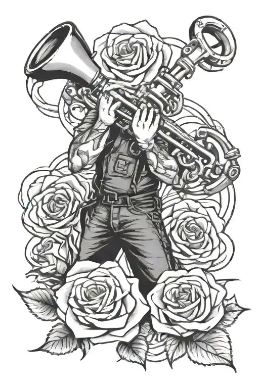 plumber, music, rose tattoo design idea