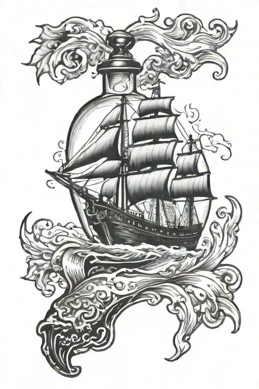 black pearl ship in a bottle  tattoo design idea