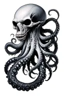 Fessile mass, bent tentacles, dead-pale skin, various shades of black and gray tattoo design idea