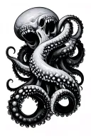 Fessile mass, bent tentacles, dead-pale skin, various shades of black and gray tattoo design idea
