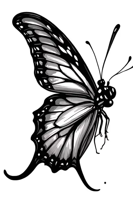 fine line butterfly with the letter A tattoo design idea