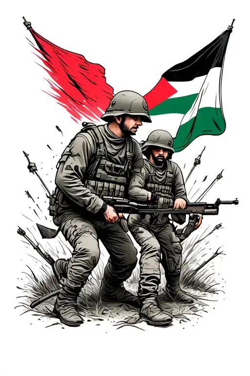 IRA soldier and Palestinian soldier solidarity tattoo design idea