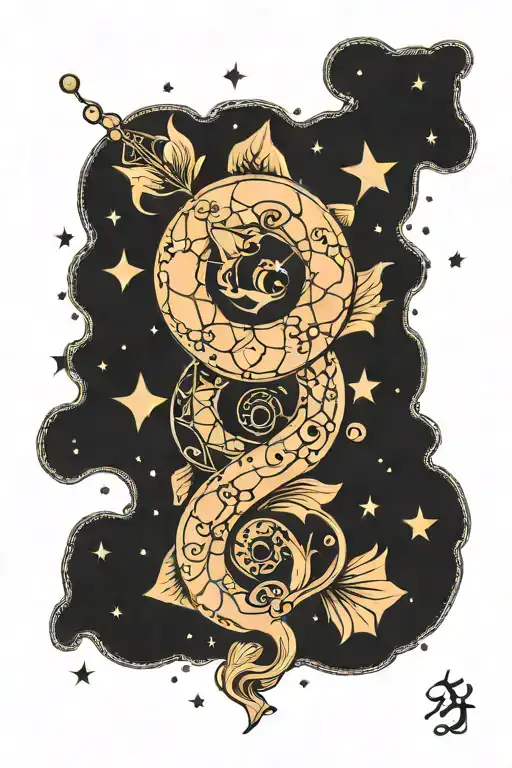 pisces constellation with 3 number 9 intertwined tattoo design idea