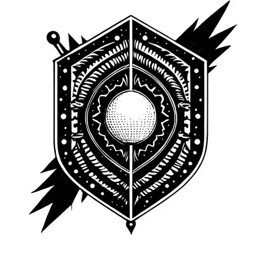 Incorporate a Zulu shield motif into a sleek and modern geometric tattoo design, with subtle sphere accents for added depth tattoo design idea