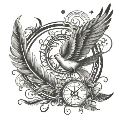 infinity symbol, moon, feather, heart, carpe diem, dandelion in the wind, dove tattoo design idea