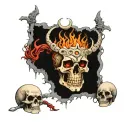 a pathway to the gates of hell with skulls surrounded tattoo design idea