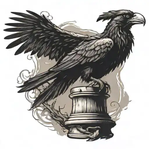 Rook chess piece and crow perched atop tattoo design idea