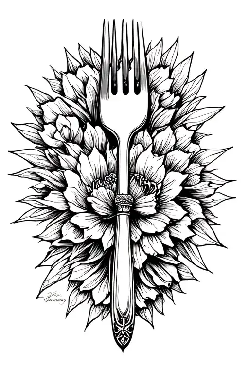 fancy fork tattoo design idea