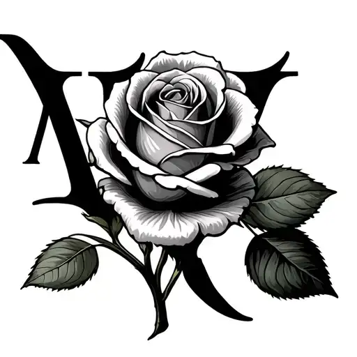 roman numerals with rose behind tattoo design idea