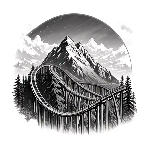 roller coaster going towards a mountain  tattoo design idea